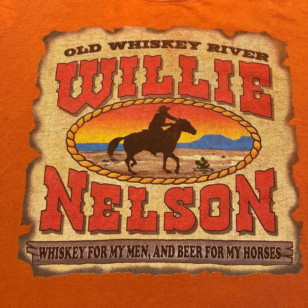 2005 Willie Nelson Whiskey For My Men Beer For My Horses T‎ Shirt Large Orange